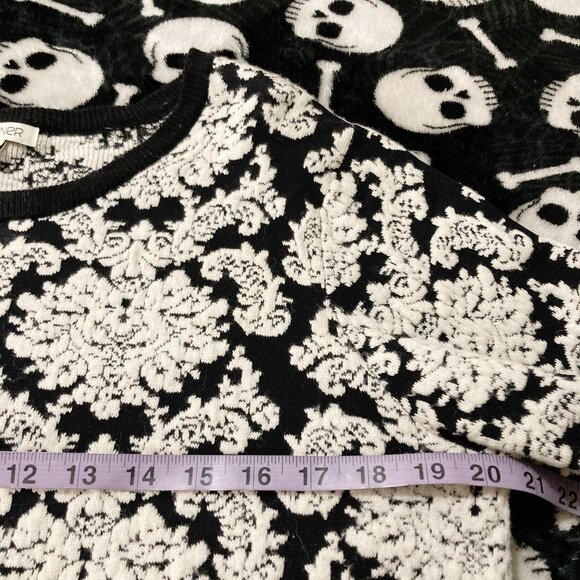 SPANNER Black creamy white damask pattern sweater ~ Goth LARGE XL 1X knit top - Picture 8 of 16
